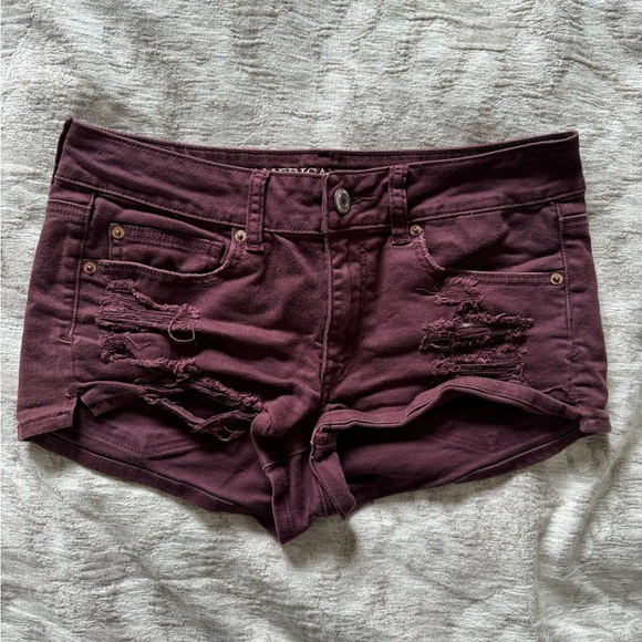 American Eagle Burgundy Ripped Jean Shorts | Size 8 - Picture 1 of 1
